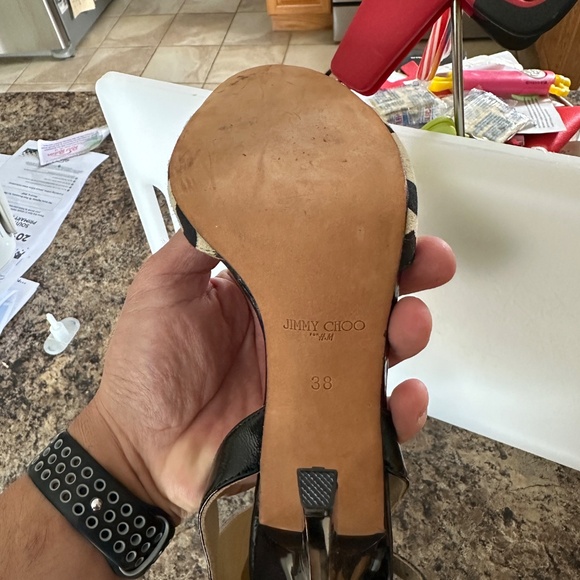 RARE Jimmy Choo x H&M sandals heels Size 38 - Black ankle cuff, dalmatian print - Picture 4 of 10